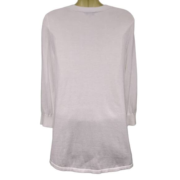 Repeat Lace Up Neck Long Sweater with 3/4 Sleeves, Cream, Size XS - Picture 3 of 7